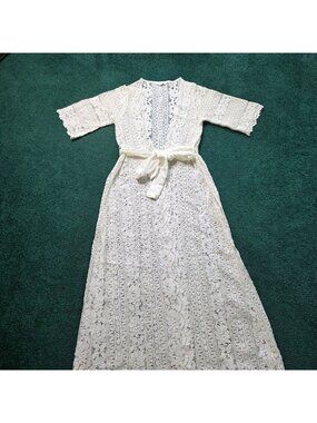 Homebodii Womens Bridal Long Lace Robe Sz S Ivory Color Tie Closure Sexy Classic